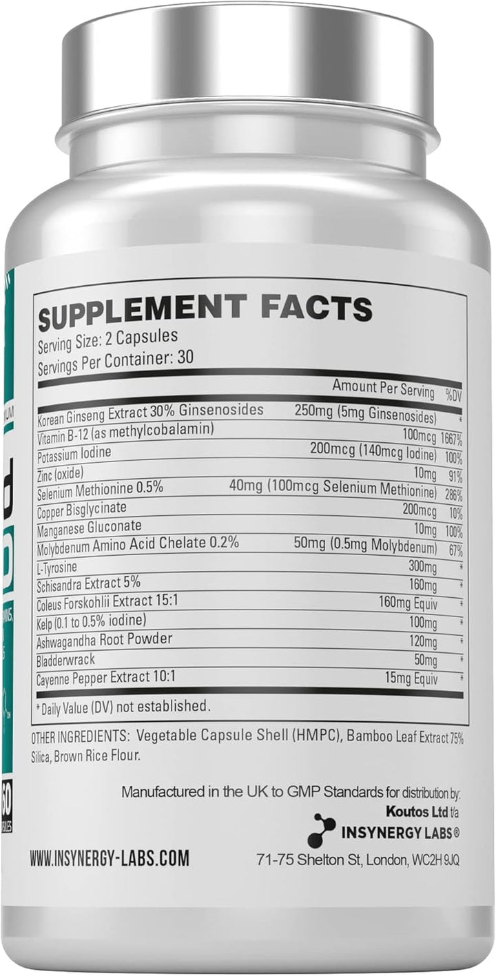 Thyroid Support Complex Thyroid Pro for Women and Men – Energy, Focus, Tiredness & Fatigue – L Tyrosine, Ashwagandha, Vitamin B12, 60 Vegan Capsules Thyroid Supplement