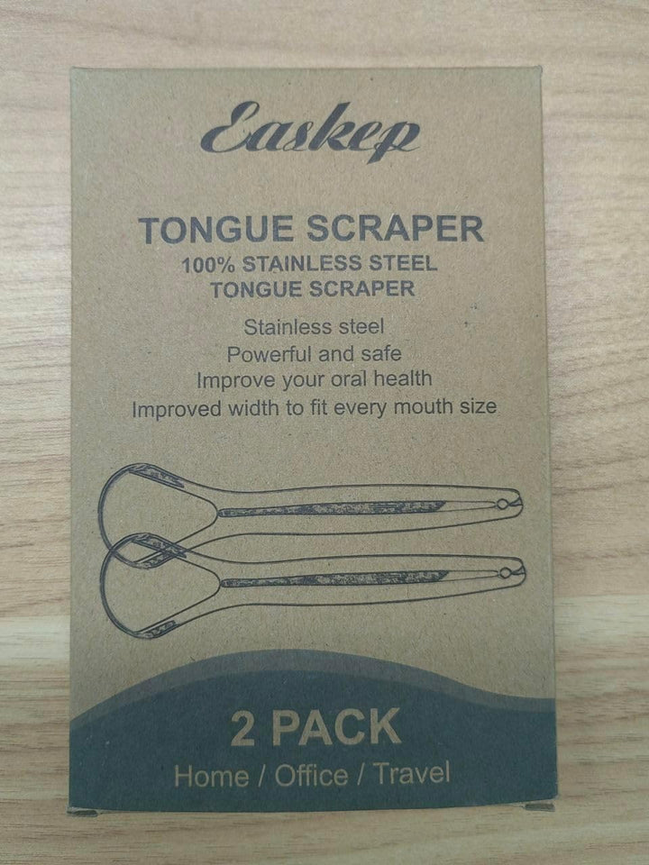 Tongue Scraper (2 Pack), Wide-Head Tongue Cleaner with Nice Carrying Box,  100% Stainless Steel Tongue Scrapers Cleaners, for Men, Women, Adults, Kids, Silver