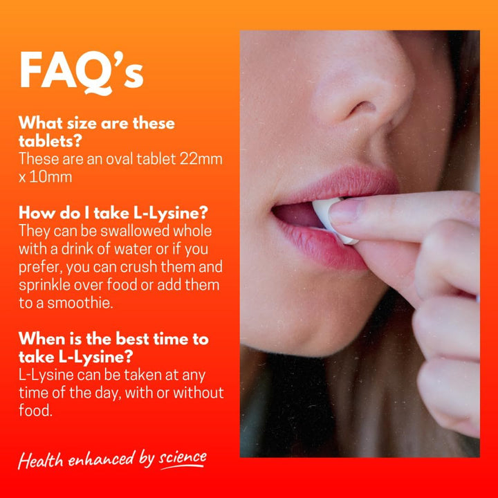 L-Lysine 1000Mg High Strength Tablets, 180 Vegan Tablets (6 Month Supply) Essential Amino Acid, Normal Growth & Muscle Turnover, Made in the UK by