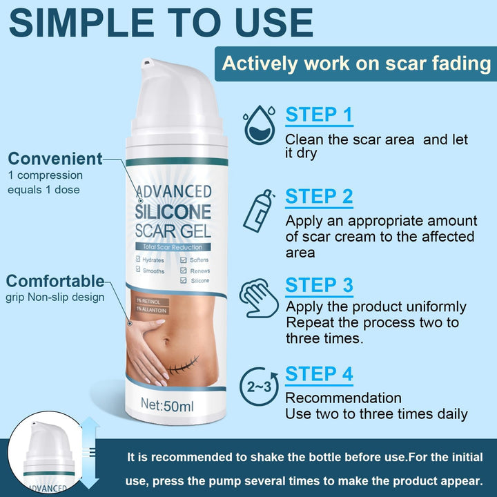 Advanced Silicone Scar Gel, Effective Scar Cream - Reduces the Appearance of Both Old and New Scars from Burns, Injury, Acne, Stretch Marks, Keloid, C-Section, and More, 1.7 Oz