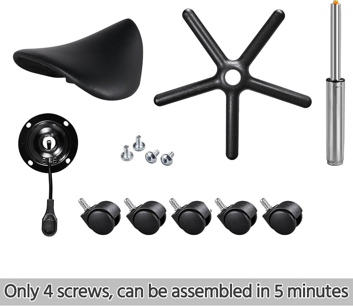 Saddle Stool Adjustable Rolling Salon Chair Swivel Rolling Wheels & Ergonomic for Hairdressing Massage Tattoo Spa Saddle Black