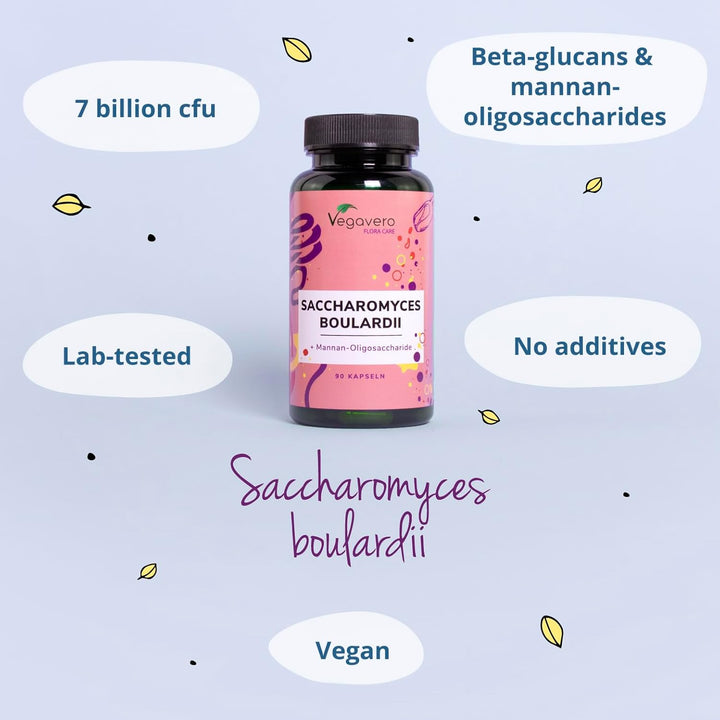Saccharomyces Boulardii | Prebiotic and Probiotic Supplements | NO Additives | 7 Billion CFU per Capsule | 350 Mg S. Boulardi & 150Mg S. Cerevisiae | Vegan