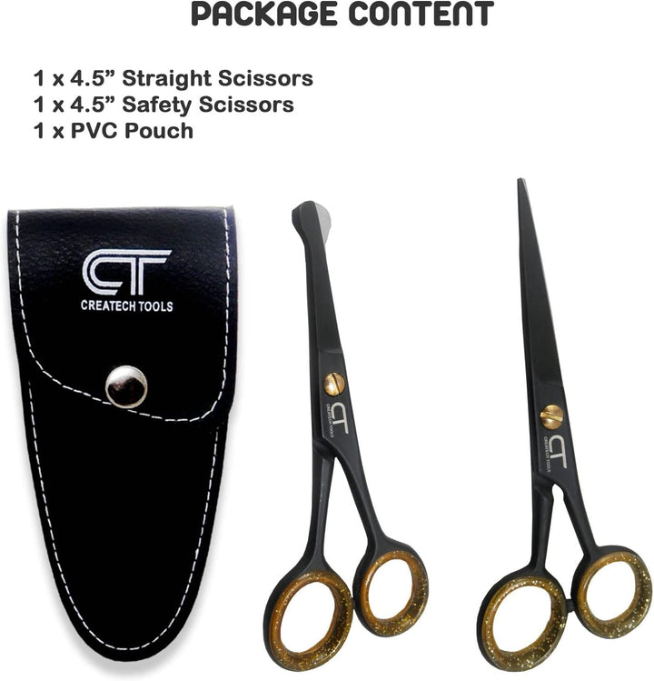 CT 4.5" Small Hair Scissors Set - Moustache & Beard Trimming for Men, Precise Facial Ear Nose Pubic Haircutting round Tip Scissors for Baby Kids