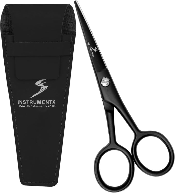 Beard and Moustache Scissors Professional Beard Scissors for Ear and Nose Hair, Stainless Steel Hair Trimming Scissor for Eyebrows, Eyelashes and Ear Hair (Black, 4.5")