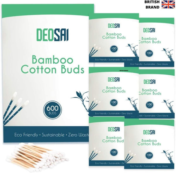 600 Premium Bamboo Cotton Buds, 100% Biodegradable and Plastic Free Ear Buds Cotton, Great Alternative to Plastic Cotton Buds, Swabs and Earbuds (600 Count)