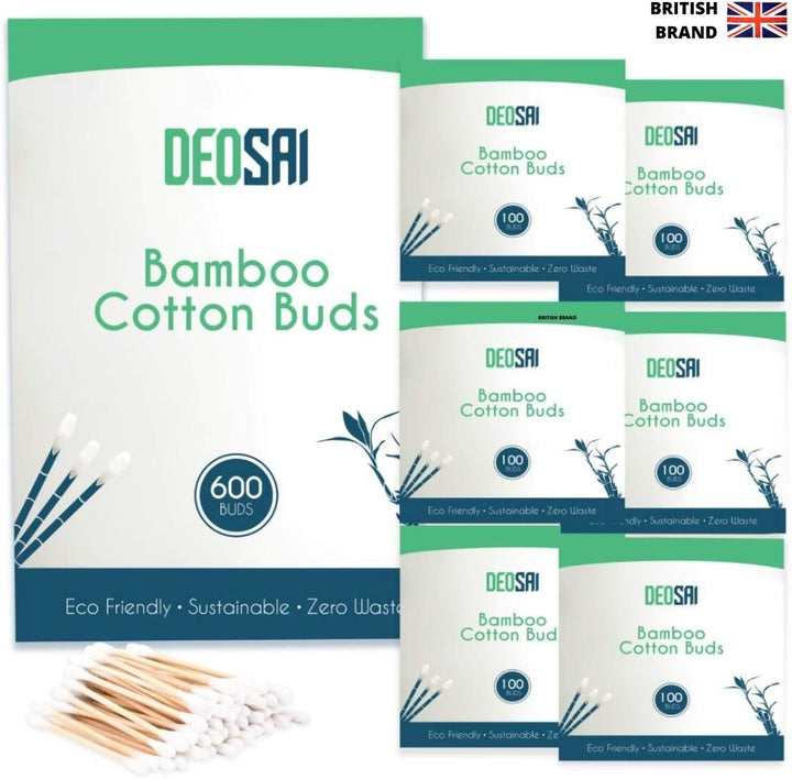 600 Premium Bamboo Cotton Buds, 100% Biodegradable and Plastic Free Ear Buds Cotton, Great Alternative to Plastic Cotton Buds, Swabs and Earbuds (600 Count)