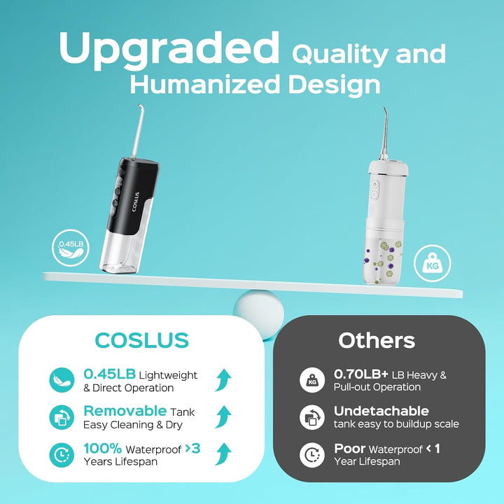 Mini Water Flosser for Travel: Portable Compact Design - Removable Tank for Easy Cleaning - 4 Modes IPX7 Electric Flosser for Braces/Orthodontic/Sensitive Gums On-The-Go Use, Black(T40)