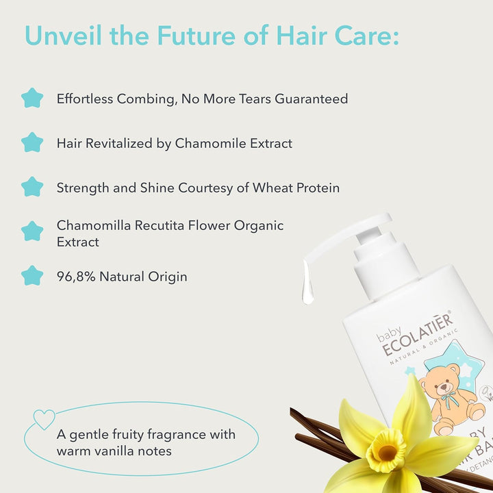 Baby Hair Balm Easy Detangling 3+ - Kids Conditioner with 96.8% Natural Ingredients, Vegan Certified, Gentle Hair Conditioner for Children and Babies, Hair Balm for Soft Hair, 250 Ml