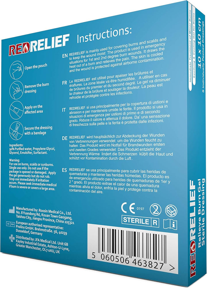 Emergency Burn Dressing 10X10Cm Pack of 5 - Cools, Soothes and Relieves Pain
