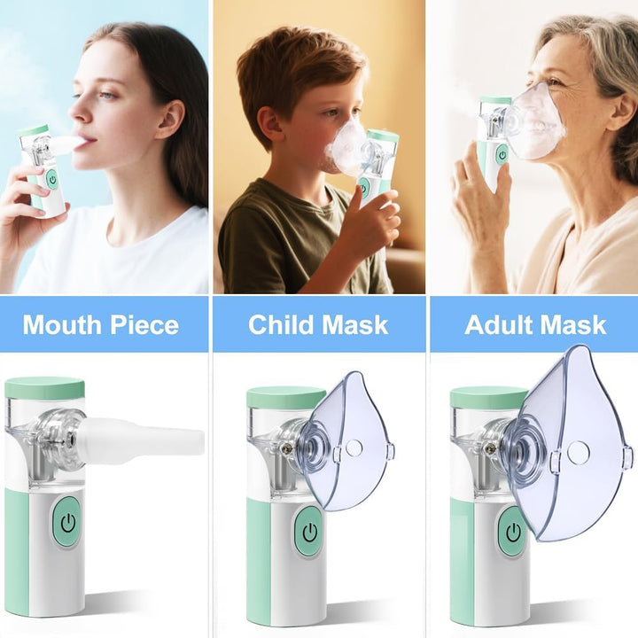 Nebuliser Machine for Adults& Kids,Handheld Nebulizer with Charging Function,With 2 Masks and Mouthpiece, Handheld Nebulizer Easy to Use & Clean, Suit for Home & Travel (Green)