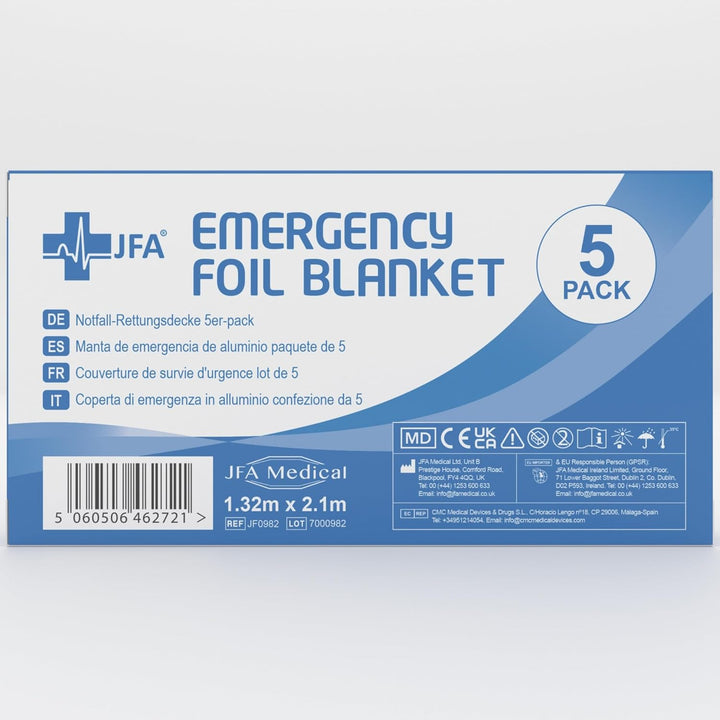 5 X Individually Packaged Medical First Aid Foil Survival Blankets for Personal Use - Reflective to Maintain Body Heat