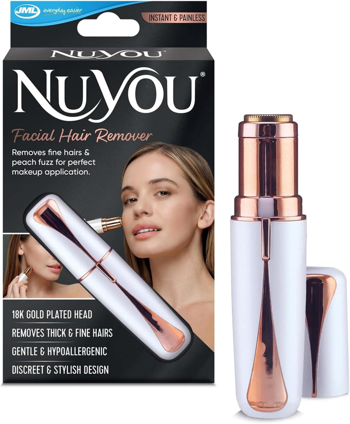 Nuyou Facial Hair Remover for Women - Quick, Painless Hair Removal, Rechargeable with 18K Gold Blades, Portable Facial Trimmers, Lipstick Design for Discreet Face Care, New Floatable Tiltable Head