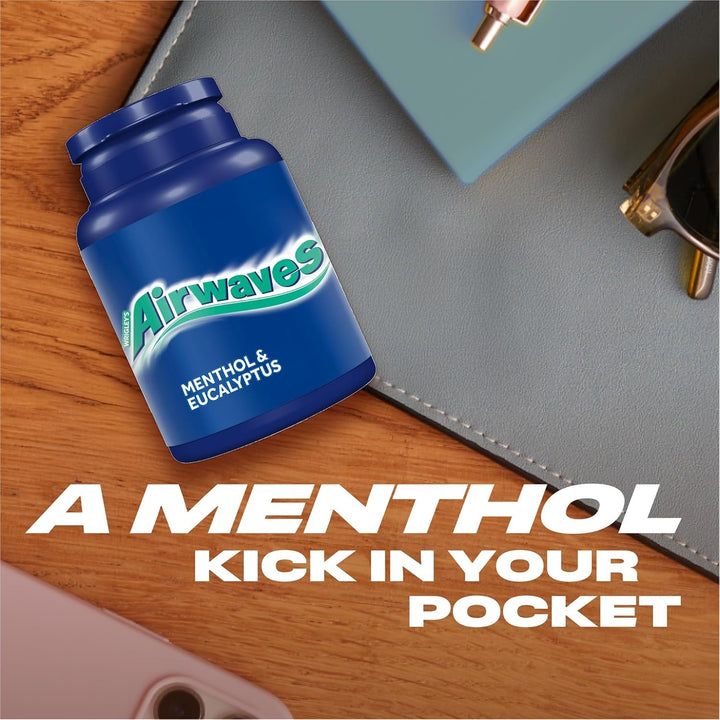 Chewing Gum Menthol & Eucalyptus, 46 Pieces, Sugar Free Chewing Gum Bottle with Menthol Freshness