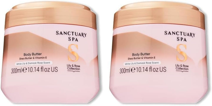 Spa Lily & Rose Body Butter for Women, No Mineral Oil, Cruelty Free & Vegan Shea Body Moisturiser, 300Ml