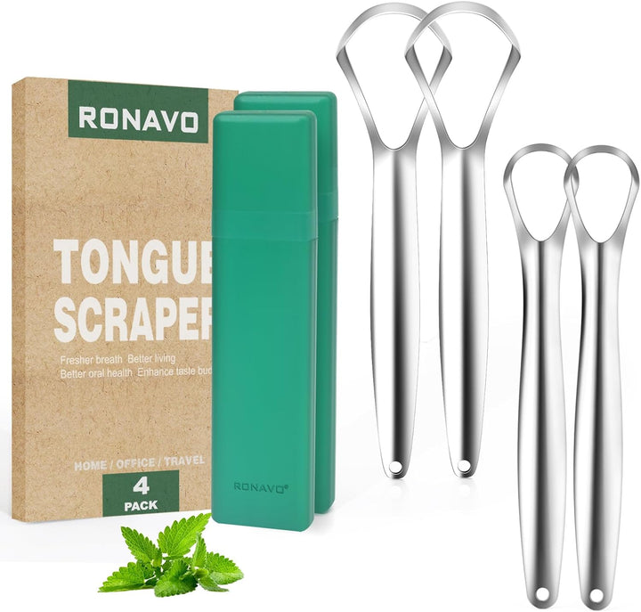 Tongue Scraper (2 Pack), Tongue Cleaner Cure Bad Breath, Tongue Cleaners Stainless Steel, Metal Tongue Scrapers for Adults Fresher Breath in Seconds