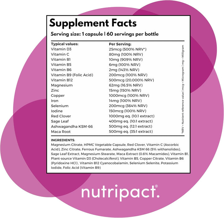 Perimenopause & Menopause Support Supplement – 17-In-1 Complex - Herbal Extracts, Vitamins & Minerals - Formulated by Women’S Health Experts - 60 Vegan Capsules – Meno Pact Complete - UK