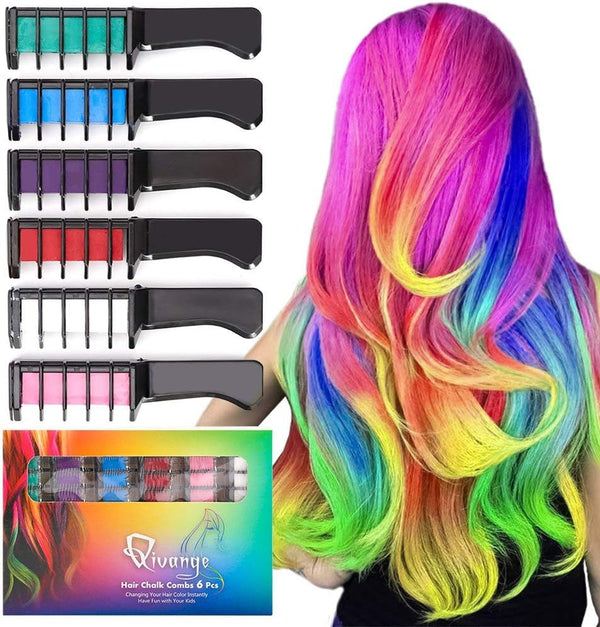 Hair Chalk Comb, 6 Pcs Temporary Non-Toxic Hair Coloring for Kids, Ideal Cosplay, Halloween, Carnival, Birthday Party Gifts for Girls Boys
