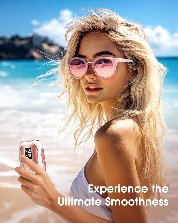 IPL Laser Hair Removal Device for Women and Men, Ice Cooling Painless Hair Remover Machine for Salon Quality Long Lasting Results at Home, for Face, Bikini Line, Armpit, Leg, Body, Pink