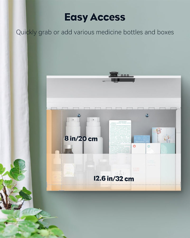 Wall Mount Medicine Cabinet with Combination Lock Locking First Aid Cabinet Lockable Medical Cabinet Small Medicine Organizer Metal Storage Box, White