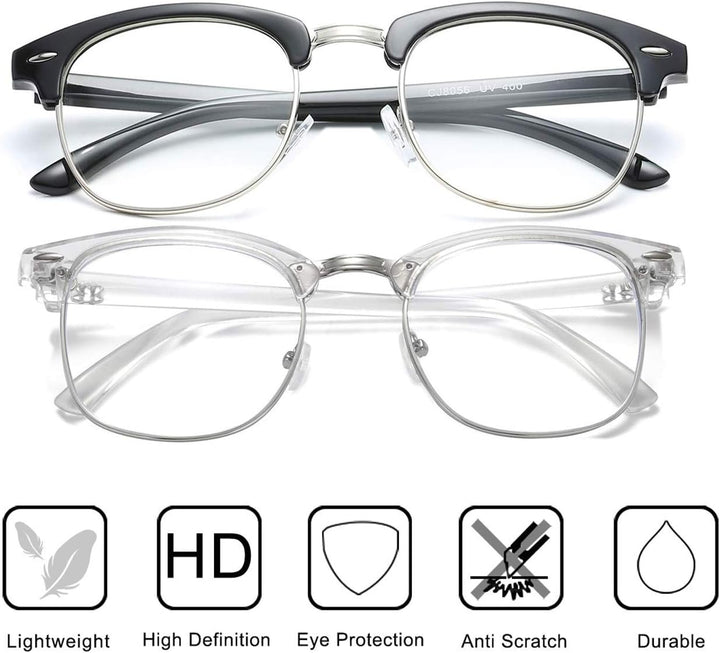 2 Pack Blue Light Blocking Glasses, anti Blue Light Gaming Glasses, Retro Fashion Frame Non-Prescription Lens, anti Fatigue Headache Computer Screen Glasses for Women and Men,Unisex round Glasses