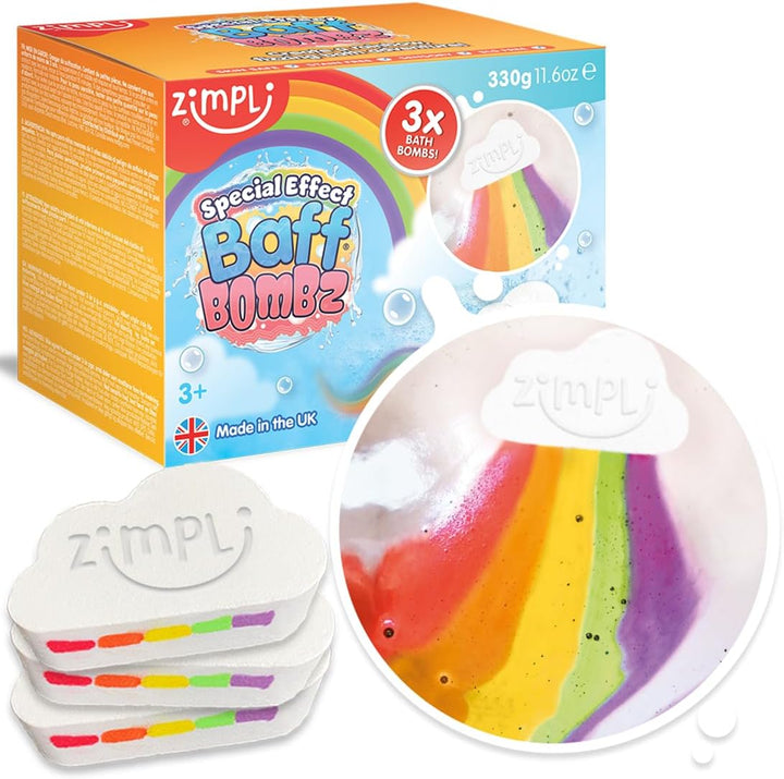ZIMPLI - Large Cloud Rainbow Baff Bombz, Create a Rainbow Effect, Fizzing, Bathtime Adventure, Bath Bomb Fizzing Fun for Children 4 5 6 7 8 9