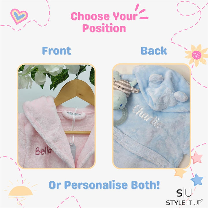 Personalised Baby Kids Girls Boys Matching Set Dressing Gown Plush Fleece Robe Soft Cosy Velvet Warm Embroidery Gift