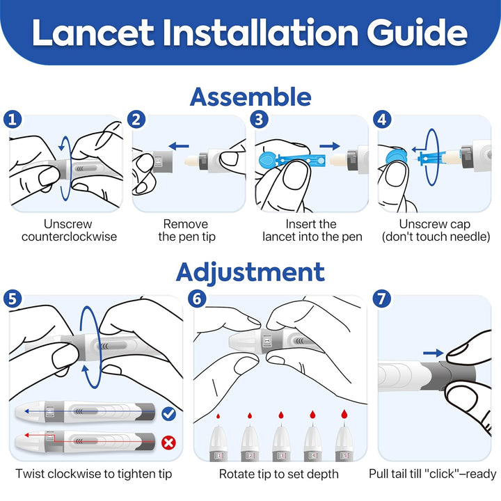 Blood Glucose Monitor Kit with 100 Test Strips & 100 Lancets, 500 Memory, Control Solution, Lancing Device, No Coding, G-425-3 Blood Sugar Monitor, Home Use Glucose Meter with Mmol/L Results