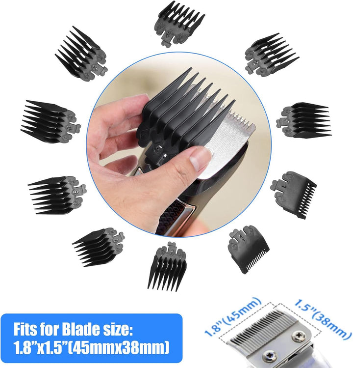 10 Pcs Clipper Guards Set Fits for Most Wahl Clippers and Babyliss FX870, Professional Hair Clipper Combs Guides Replacement, 1/16 to 1 Size Range, Black