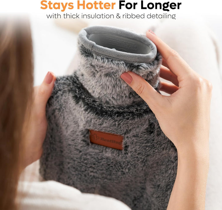Hot Water Bottle with Cover UK - for Pain Relief (2L) 2 Sided Hot Water Bottle for Adults with Pocket for Endometriosis Period Pain Relief Stomach Cramps