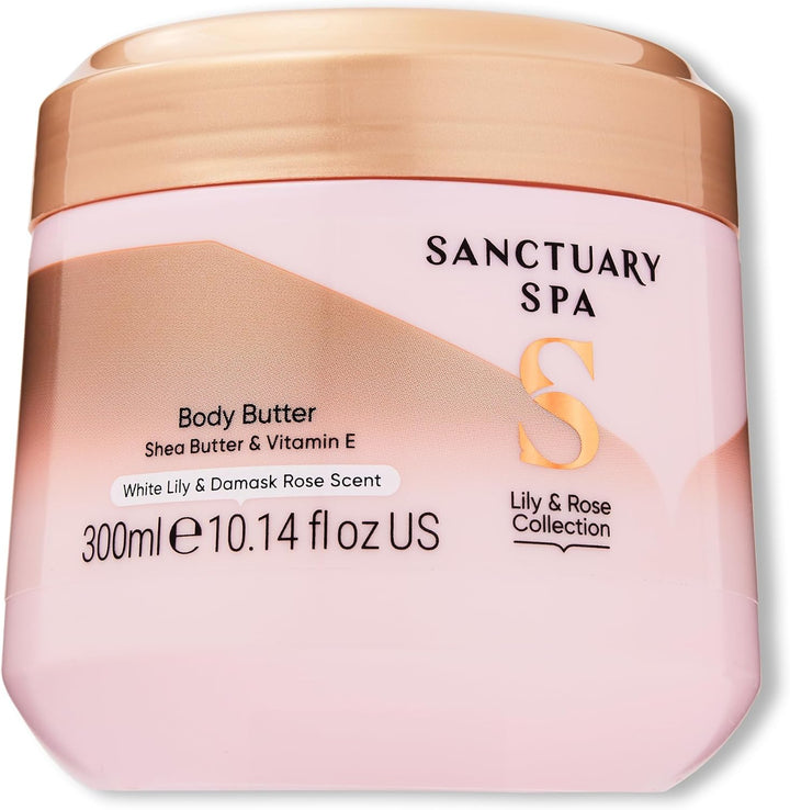 Spa Lily & Rose Body Butter for Women, No Mineral Oil, Cruelty Free & Vegan Shea Body Moisturiser, 300Ml