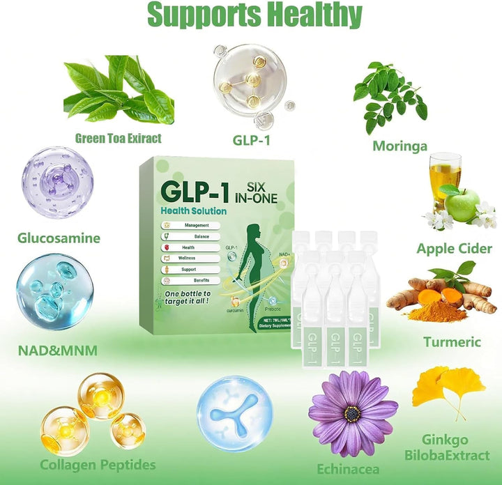 GLP-1 Six-In-One Health Solution Oralliquid, Advanced GLP-1 Oral Liquid, GLP-1 Drops, GLP-1 Weightloss Drops, Natural Plant Extract, for Men & Women（4 Box*7Pcs）