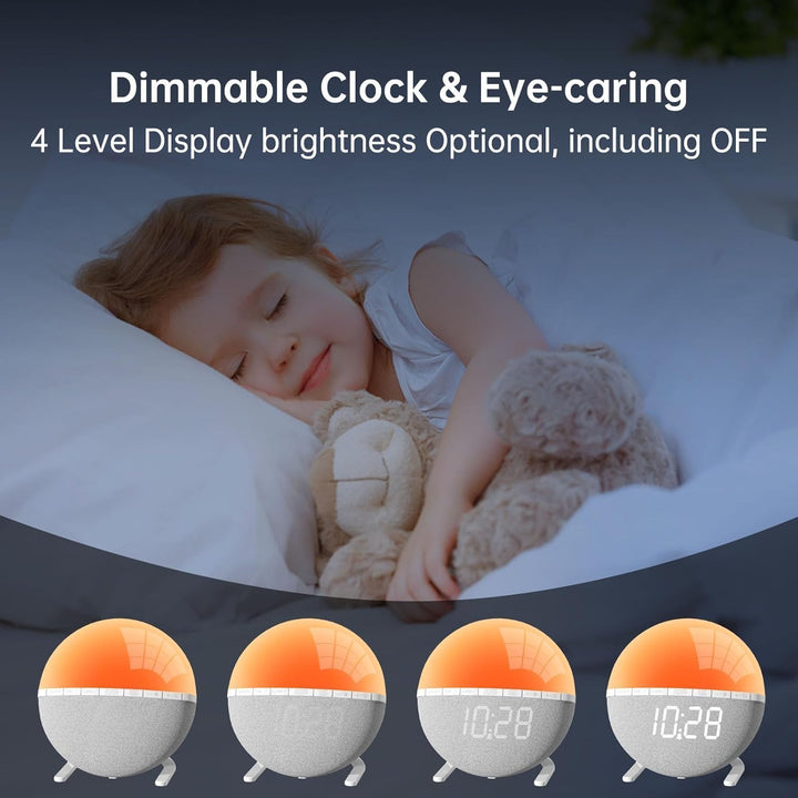 Sunrise Digital Alarm Clock, Wake up Light with Sunrise Simulation, Sunlight Alarm Clock Multicolor Bedside Lamps, Snooze, 9 Colors Night Light, 7 Ringtones, Sleep Aid, Gift for Kids, Adults