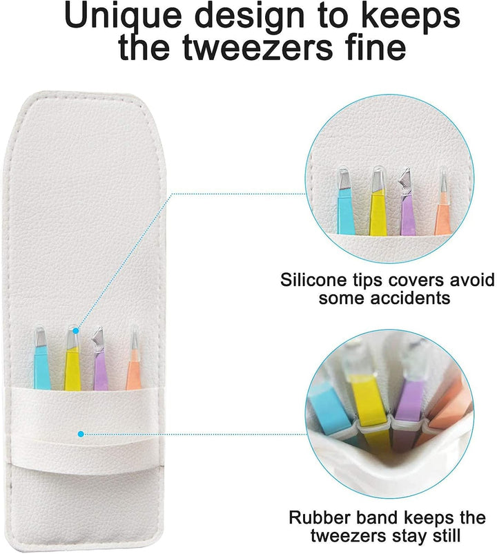 Tweezers Set - Professional Stainless Steel Tweezers for Eyebrows - Great Precision for Facial Hair, Splinter and Ingrown Hair Removal