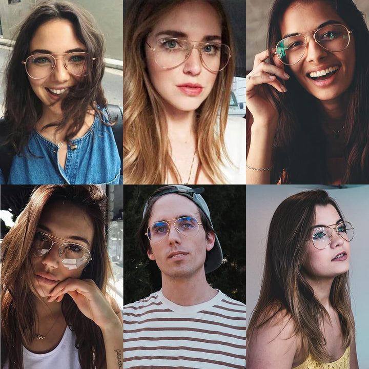 Clear Lens Glasses for Women Men Non-Prescription Fake Glasses Metal Frame