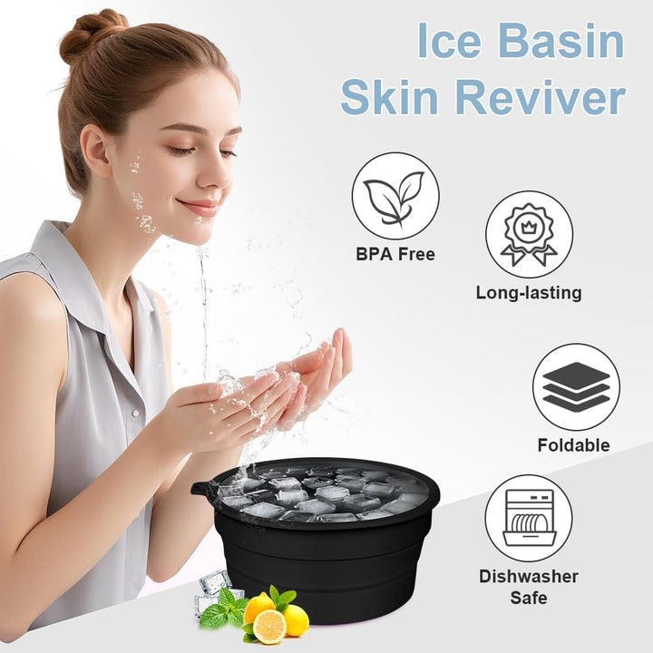 Face Bowl for Ice,Foldable Facebowl with Built-In Icetray, Portable Quick Cooling Facial Washing Basin for Soothe Skin, Wash Basin for Home Use or Travel