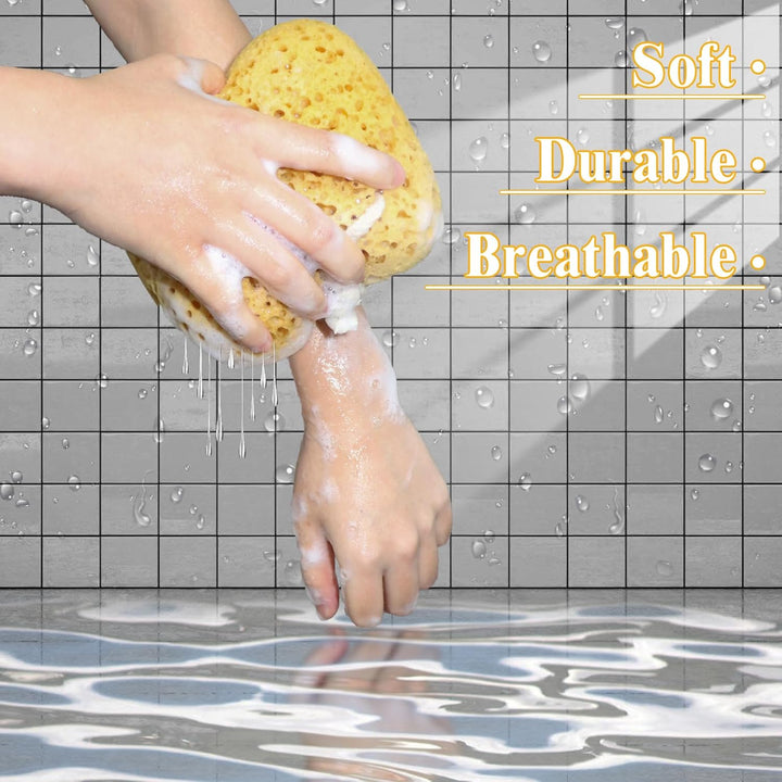2Pcs Natural Sea Sponge,Larger Shower Sponges for Women Men, Exfoliating Body Sponge Dense Foam for Gentle & Deep Cleansing, Ultra-Soft for Sensitive Dry Skin