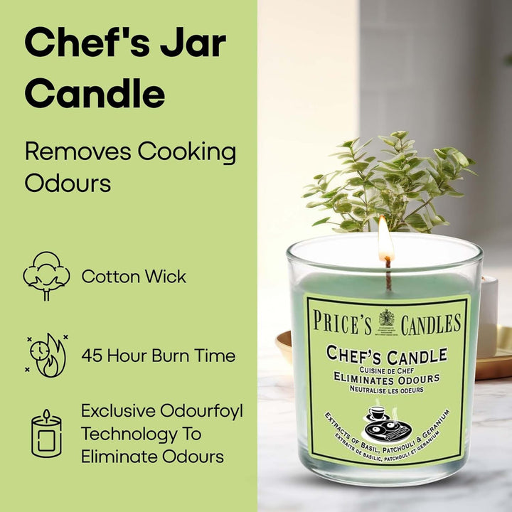 - Chef'S Jar Candle - Odour Eliminating Candle - Made with Basil, Patchouli & Geranium Extracts - Clean, Fresh, Quality Fragrance - Long Lasting Scent