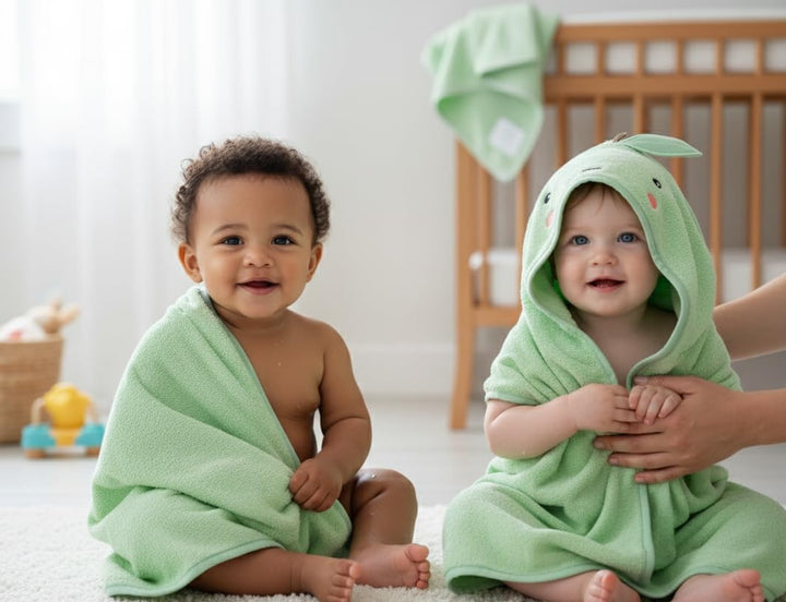 100% Organic Cotton Luxury Baby Hooded Bath Towel, Boy & Girl Gender Neutral Green Apple Fruit Design, Soft & Absorbent Infant Essential, New Parent Gift for Newborn to Toddler 75X75Cm