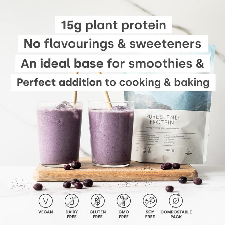 Pureblend Protein - Unflavoured and Unsweetened Vegan Protein Powder - 15G of Plant Based Protein per Serving. Perfect for Your Smoothies, Cooking and Baking.