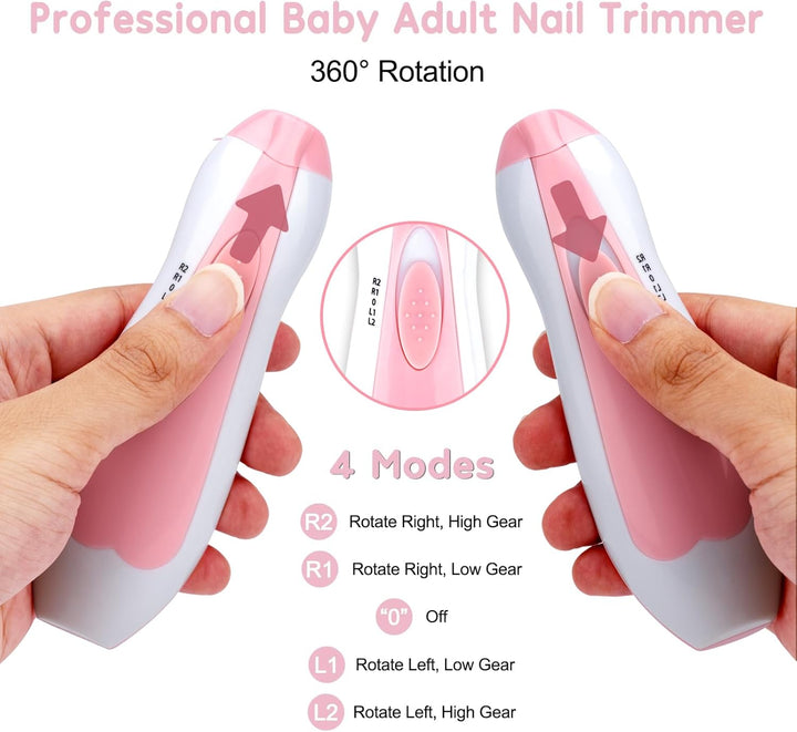 Baby Nail Trimmer, 8 in 1 Baby Nail Clippers Electric, Electric Nail File Baby with Light, Baby Nail Care Kit with 6 Grinding Heads for All Ages