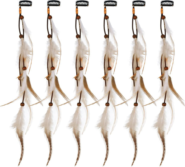 6Pcs Feather Hair Clips, Bohemian Hippie Hair Extension Accessories, Halloween Native Tribal Princess Costume Headdress Decoration
