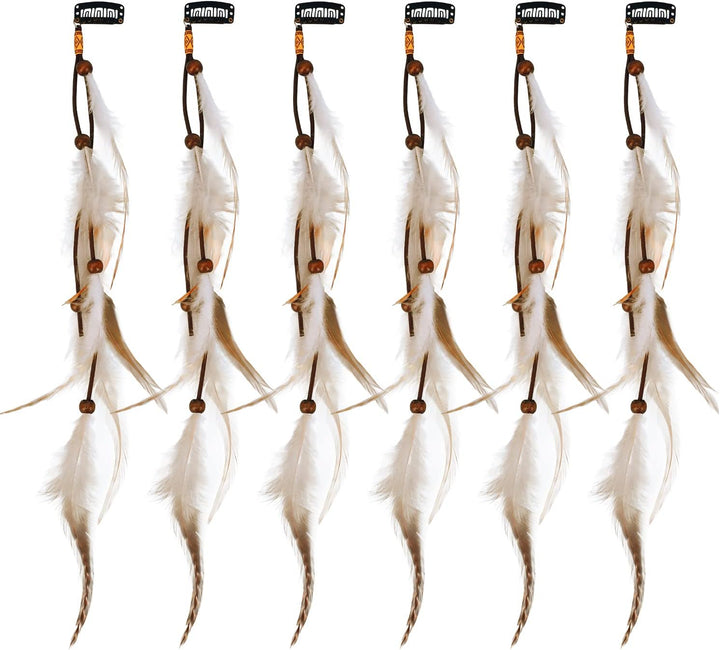 6Pcs Feather Hair Clips, Bohemian Hippie Hair Extension Accessories, Halloween Native Tribal Princess Costume Headdress Decoration
