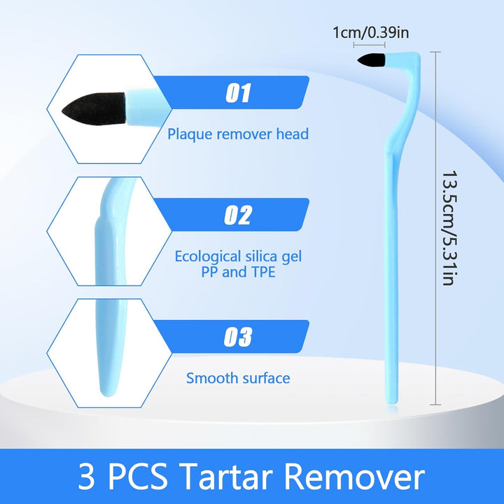 3 PCS Tartar Remover, Teeth Cleaning Kit,Plaque Remover for Teeth, for Removing Plaque & Stain (White & Blue&Grey)