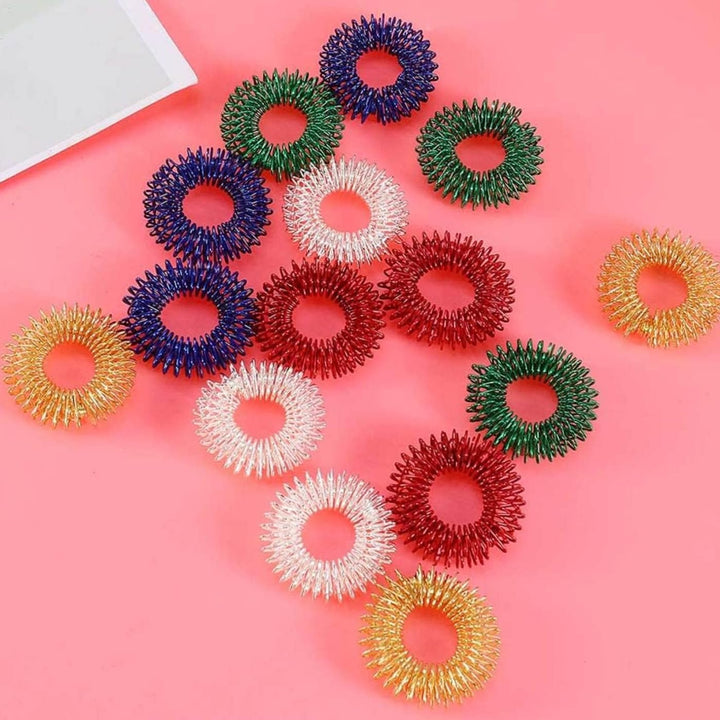 12 Pcs Acupressure Rings,Colorful Pain Stim Fidget Sensory Rings Finger Massager,Improves Blood Circulation Silent Relief Stress Spiky Stimming Fingertip Anxiety Metal Toys for Kids Children Women Men