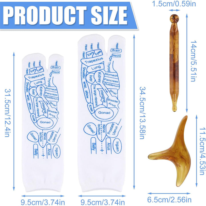 2 Pairs Reflexology Socks Set, Family Pressure Point Foot Massage Socks with Tool Toe Separate Acupuncture Finger-Pressing Charts Kit for Women Men