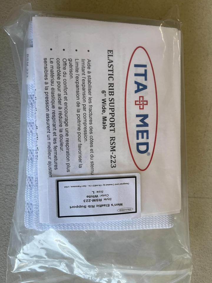 Breathable Elastic Rib Brace for Men, Ideal Compression Support Wrap/Belt for Broken, Cracked, Dislocated & Fractured Ribs, Made in USA (White, Medium)