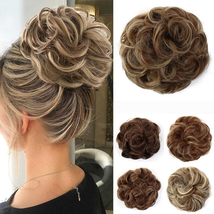 Messy Hair Bun Curly Wavy Hair Scrunchies Accessories Pieces for Women Girls Synthetic Chignons (Dark Brown)