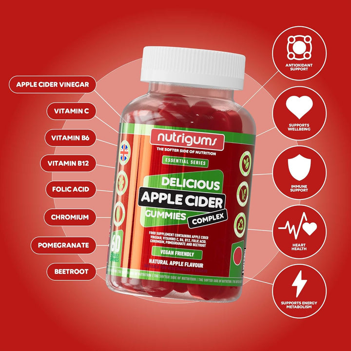 Apple Cider Vinegar Complex with Mother 1000Mg Gummy | Vitamins C, B6, B12, Folic Acid and Chromium | Apple Flavour | 60 Vegan Gummies | Digestive Health, Energy and Metabolism Support by ®