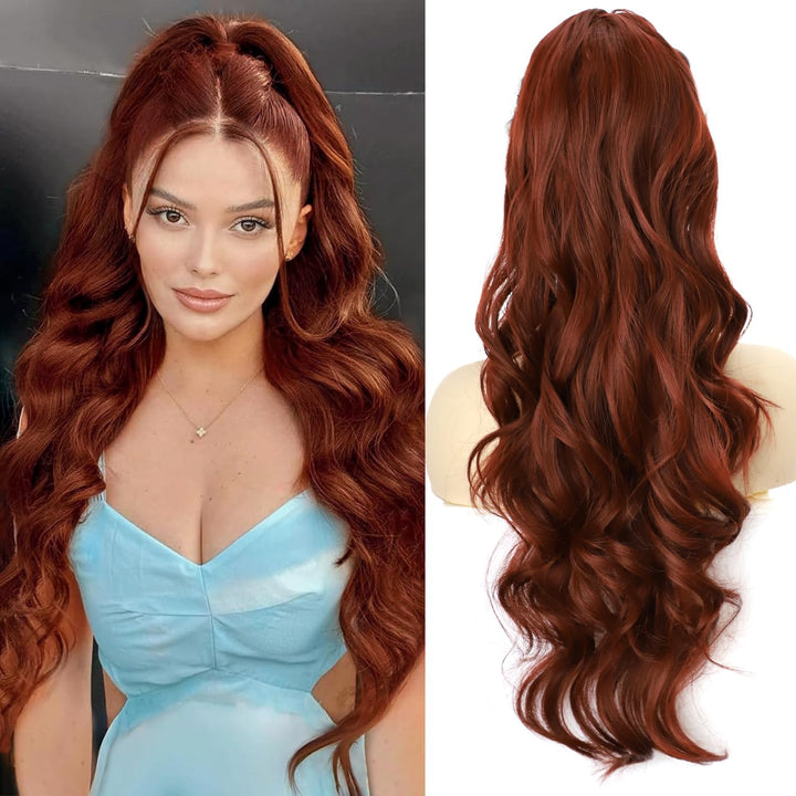 Long Wavy Ponytail Hair Extension for Black Women Drawstring Ponytail Hair Extensions Clip in Black Curly Synthetic Hairpiece