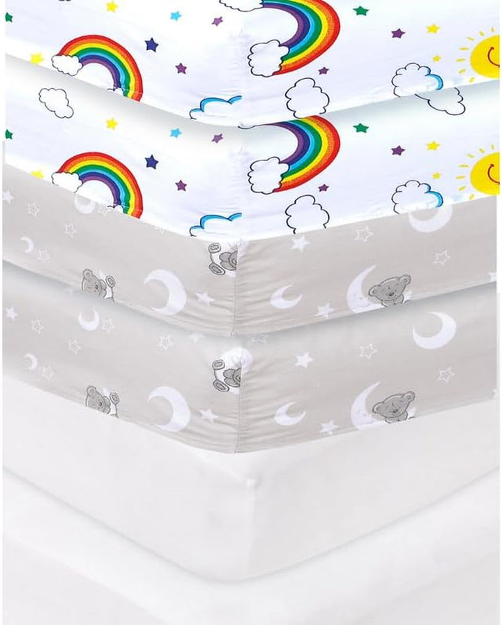 2 X Cot Bed Fitted Sheets, 60 X 120 Cm Easy Care Fine Quality Breathable Polycotton Cot Sheet (Sleeping Teddy-60 X 120Cm)